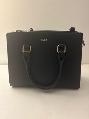 Aldo Black Structured Satchel with Gold Hardware